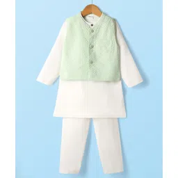 Babyhug Cotton Woven Full Sleeves Kurta Pajama Set With Embroidered Jacket - White-picture-25