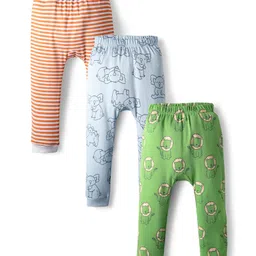 kookie kids india Kookie Kids Interlock Knit Full Length Striped & Animal Printed Diaper Leggings Pack of 3 - Multicolor-picture-15