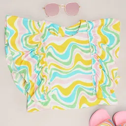 Pantaloons Junior Rayon Woven Sleeveless Frill Detailed Marble Printed Top - Multi Colour-image-17