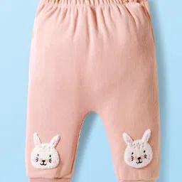 Little Kangaroos Woven Full Length Fleece Pant With Bunny Applique - Peach-picture-12