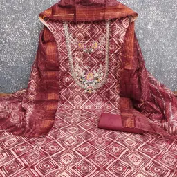 HERE&NOW Women Maroon Embroidered Pure Cotton Unstitched Dress Material-picture-23