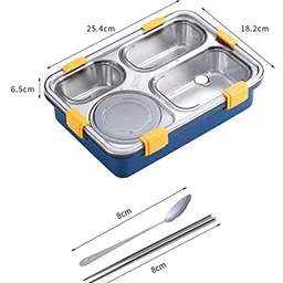 Yamama 4 Grid Insulated Stainless Steel Lunch Box With Separate Bowl With Lid - Dark Blue image 2