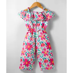 Twetoons Woven Frill Sleeves Jumpsuit with Fabric Belt & Floral Print - Pink image 2