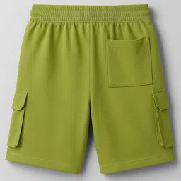 Pine Kids Looper Knit Above Knee Length Shorts With Text Badge - Olive Green image 2