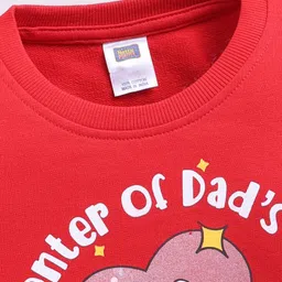 Nottie Planet Cotton Looper Knit Full Sleeves Center Of Dads Universe Text Printed Light Winter Sweatshirt - Red image 4