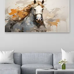 DEKORSTATION Beige Canvas Framed Horse Wall Painting-image-28
