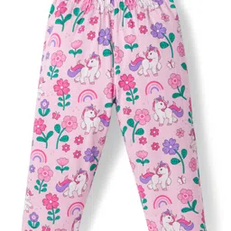 Babyhug Cotton Knit Full Sleeves Co-ords Night Suit With Unicorn Print - Light Pink image 5