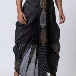 Nakshi Men Black Dupion Printed Dhotis image 3