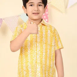 Fabindia Boys Floral Printed Spread Collar Cotton Casual Shirt-image-76