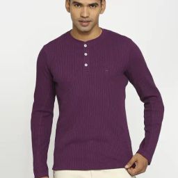 Basics Purple Cotton Muscle Fit Texture Henley T-Shirt-picture-10
