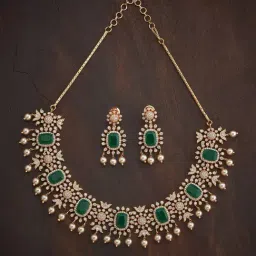Kushal's Fashion Jewellery Green Golden Set for Women-image-83