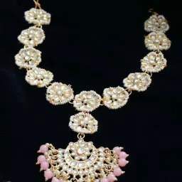 Aatmana Gold-Plated Kundan & Pearl Pink & White Bridal Matha Patti for Women & Girls-image-39