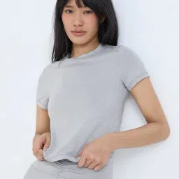 studiofit women Studiofit by Westside Light Grey Solid T-Shirt-picture-38