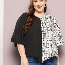 Qurvii+ Plus Size Colourblocked Flared Sleeves Crepe Top-picture-23