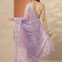 Libas Lavender Embroidered Saree With Unstitched Blouse image 2