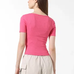 Only Pink Cotton Slim Fit Crop T-Shirt image 3