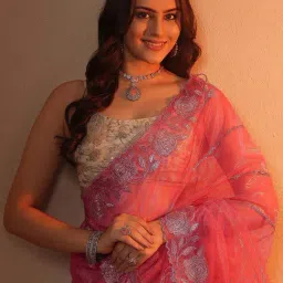 Libas Pink Embroidered Saree With Unstitched Blouse image 4