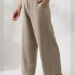 W Beige Mid Rise Flared Pants image 3