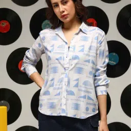 Campus Sutra White & Blue Regular Fit Printed Shirt-image-89