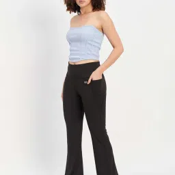 Clovia Blue & Black Regular Fit Top Sports Track Pants Set image 3