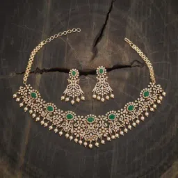Kushal's Fashion Jewellery Green Golden Set for Women-image-47