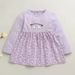 Bumzee Girls Lavender Cotton Printed Regular Fit Dress-image-72