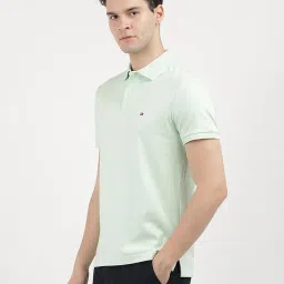 TOMMY HILFIGER Green Cotton Regular Fit Solid Polo T-Shirt image 3