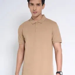Peregrine By Pantaloons Brown Slim Fit Texture Polo T-Shirt-image-16