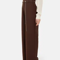 Kazo Brown Relaxed Fit High Rise Trousers With Belt image 3
