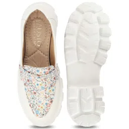 Fausto Women's White Casual Loafers image 3