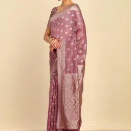 Soch Womens Lavender Woven Design Jacquard Weave Tussar Saree With Tassels image 3