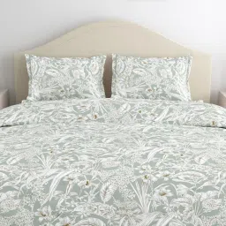 Haus & Kinder Cotton Green Emerald Jungle 144 TC Double Flat Bedsheet with 2 Pillow Covers image 3