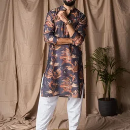 Rawayi Floral Printed Mandarin Collar Straight Kurta-picture-25