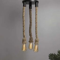 Homesake 3-Lights Round Cluster Brown Metal Rustic Rope Hanging Light  (Bulb not included)-picture-10