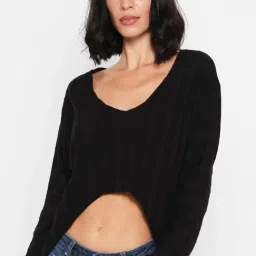 Forever 21 Black Full Sleeves Crop Sweater-picture-28
