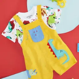 Pantaloons Baby Yellow & White Cotton Printed Dungaree Set-picture-29