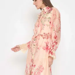 MADAME Peach Printed Casual Dress image 3