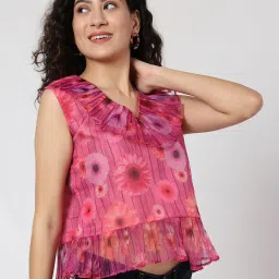 Prettify Pink Floral Print Crop Top image 3