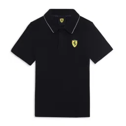 Puma Kids Scuderia Ferrari Race Black Cotton Logo Polo T-Shirt-image-12