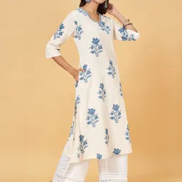 Rangmanch by Pantaloons White Cotton Printed A Line Kurta image 3