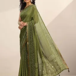 Libas Green Printed Saree with Unstitched Blouse image 3