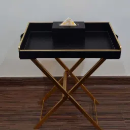 Casagold Black Pu Leather Foldable Tray with Metal Stand, Small Tray and Tissue Box image 3