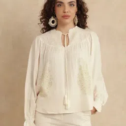 RAREISM Beige Viscose Printed Long Sleeves Top-image-15