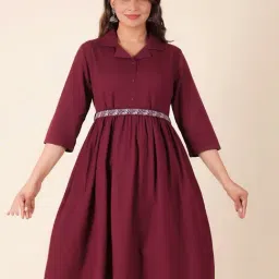 ARAMYA Purple Linen Solid Kurta-picture-12