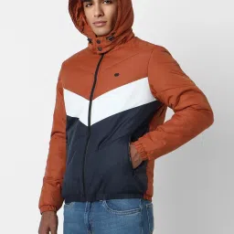 Peter England Orange Regular Fit Quilted Hooded Jacket image 3