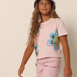 VERO MODA GIRL Pink Embellished T-Shirt image 3