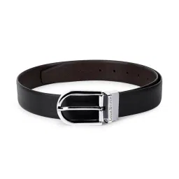 Louis Stitch Black Textured Leather Reversible Belt for Men image 3
