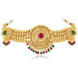 Peora Gold Plated Red Green Synthetic Stone & Beads Necklace and Earrings Set image 3