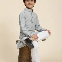 Pro-Ethic Style Developer Kids Grey & White Embellished Full Sleeves Kurta with Pyjamas image 4