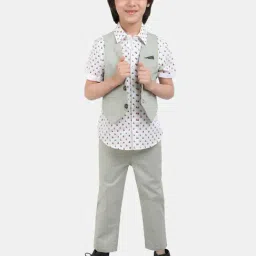 One Friday Kids Grey Self Regular Fit Waist Coat image 3